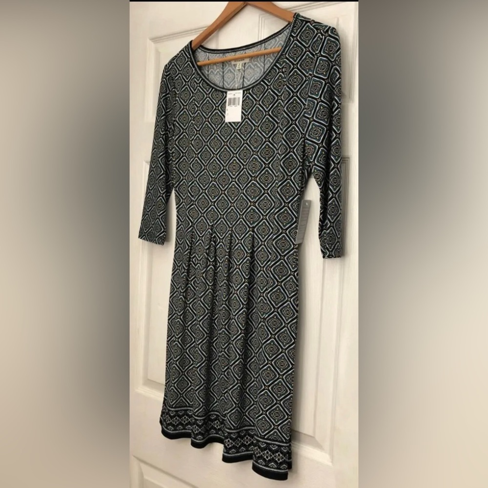 Max Studio Dress Womens SM Blue/Green Paisley 3/4 Sleeve Slip Dress
